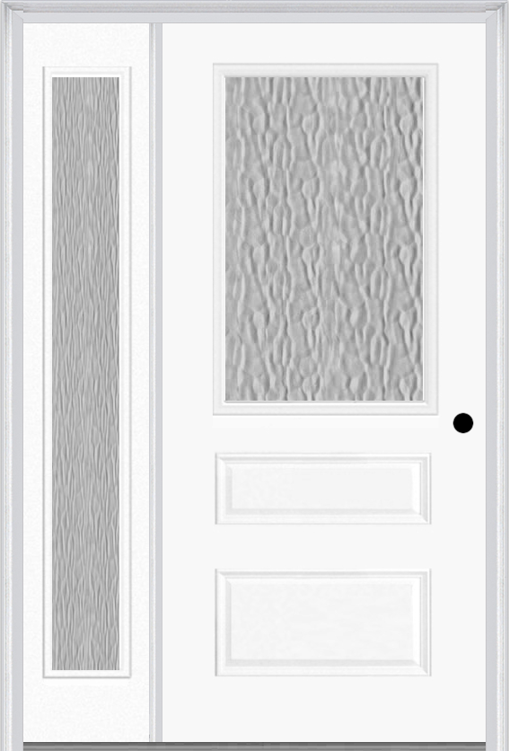 MMI 1/2 Lite Horizontal 2 Panel 3'0" X 6'8" Fiberglass Smooth Textured/Privacy Glass Exterior Prehung Door With 1 Full Lite Textured/Privacy Glass Sidelight 631